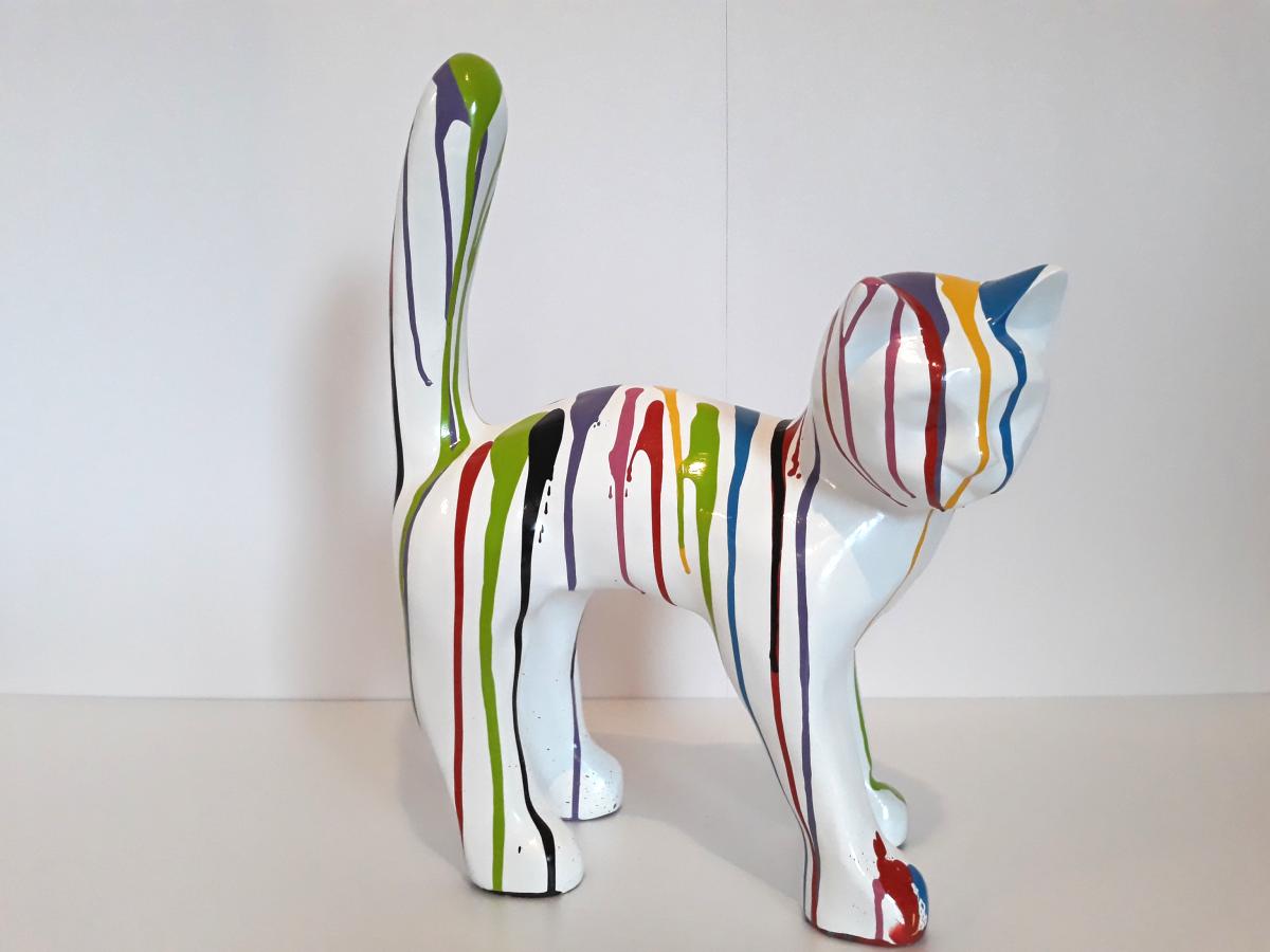 Sculpture Chat contemporain multicolore blanc - Mobilier Jardin Deco