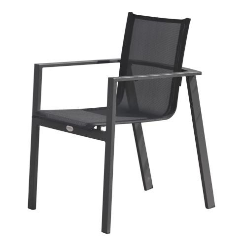 fauteuil jardin empilable miami textilene noir aluminium gris anthracite