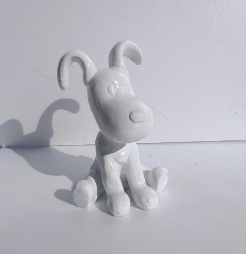 statue chien funny blanc resine