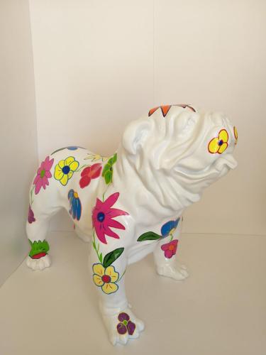 statue animal en resine blanc deco fleur