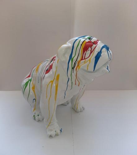 statue bulldog anglais assis trash blanche resine