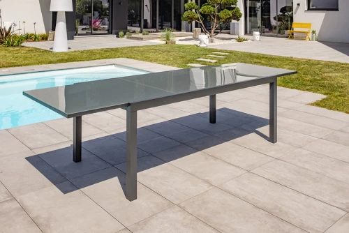 table jardin aluminium plateau verre rallonge tolode